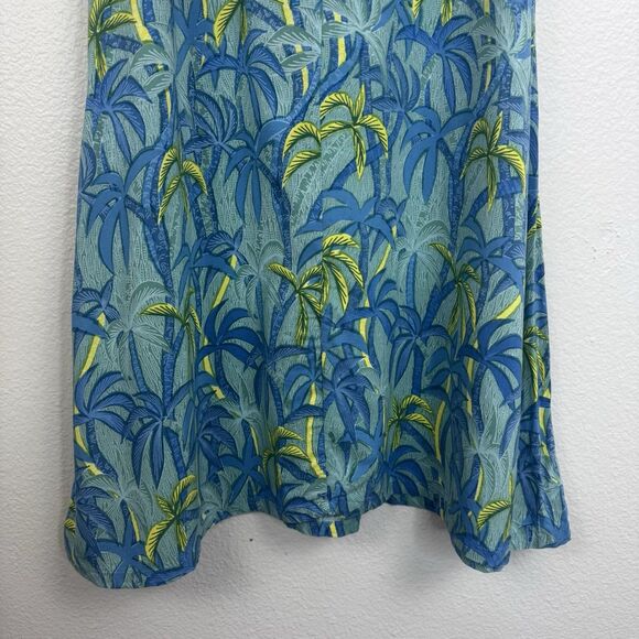Rainbow Jo Tropical Palm Tree Print Sleeveless A-Line Midi Dress Green Blue XS - Picture 13 of 15